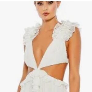 Mac Duggal White Ruffle Cutout Mini Dress